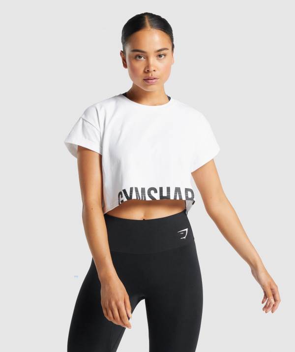 Damske Crop Top Gymshark Fraction Biele | OF6532748